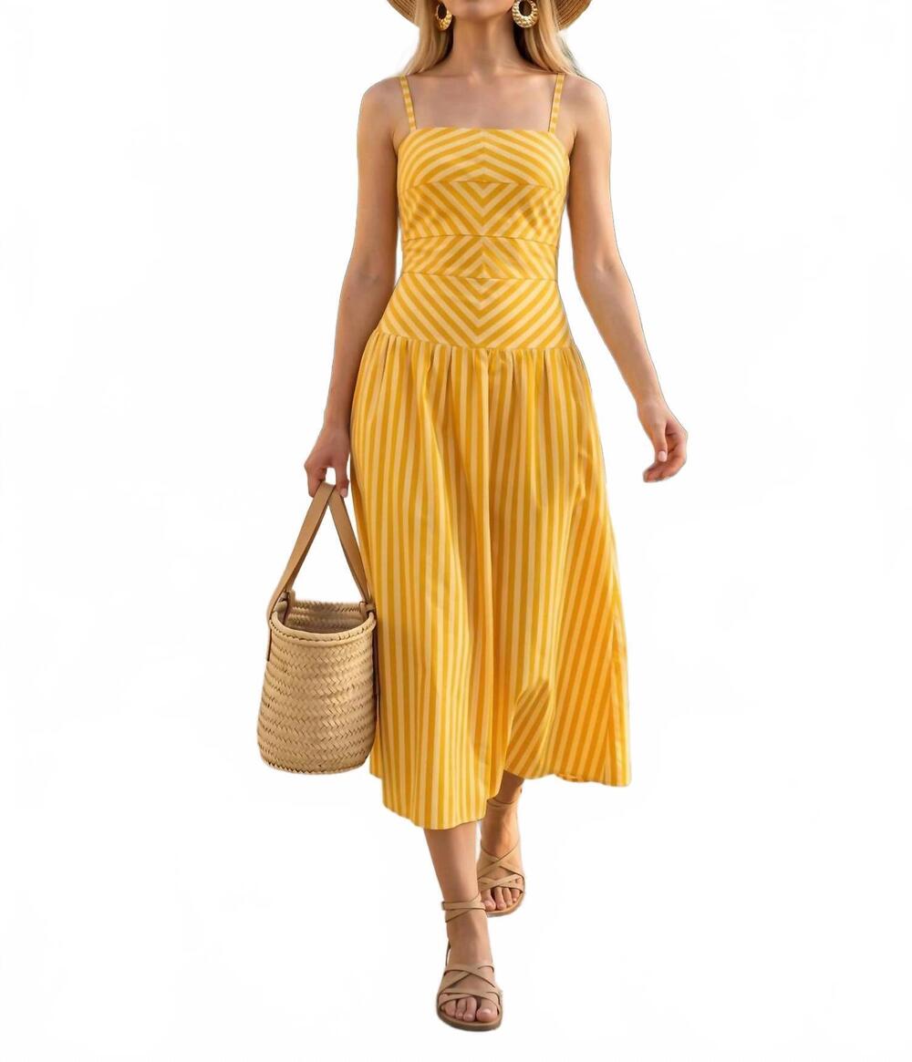 NEW BABY PINK striped midi dress in yellow